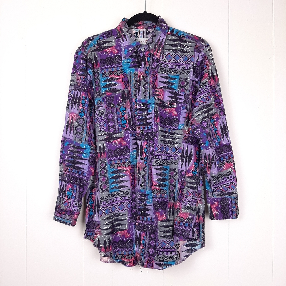 H Bar C California Ranchwear pearl snap Western shirt novelty print country